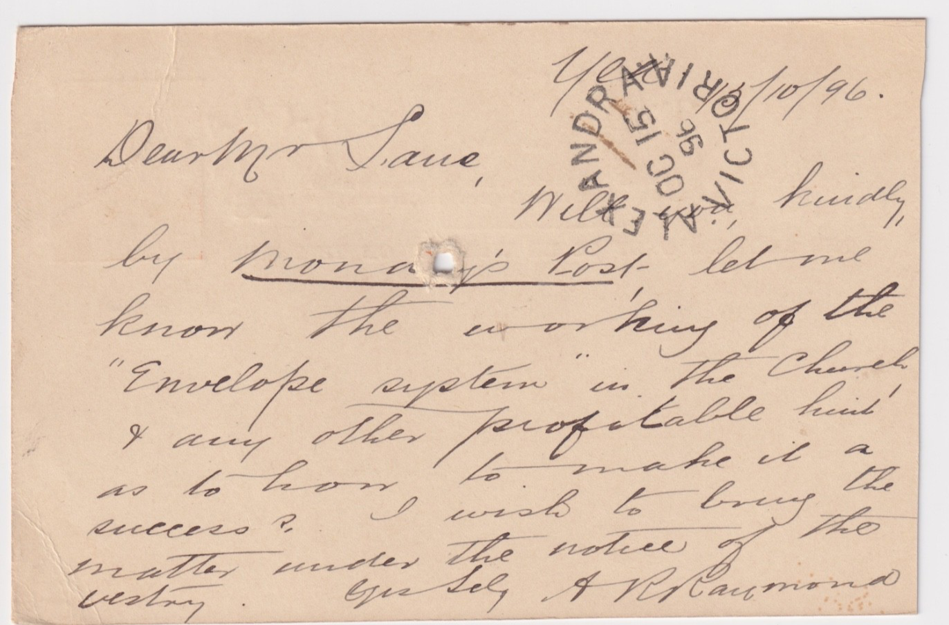 AUSTRALIA VICTORIA YEA 168 COVER TO ALEXANDRIA 1896 B227
