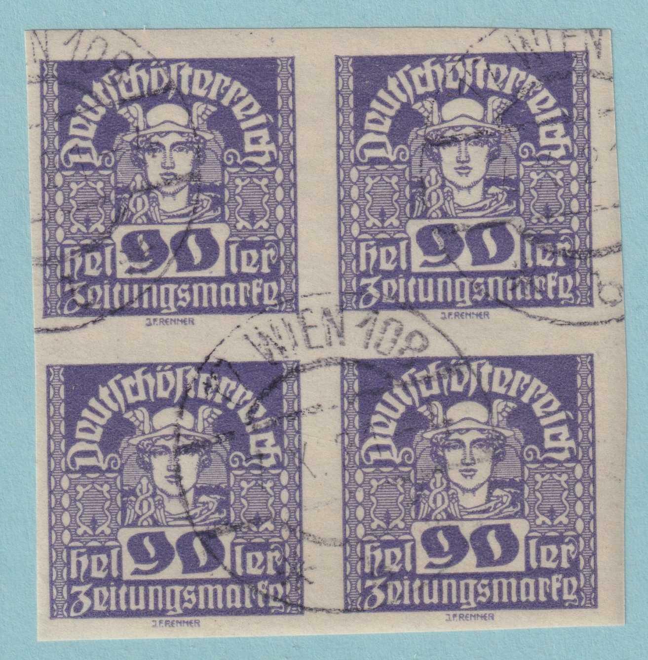 AUSTRIA P44 NEWSPAPER STAMPS  USED - BLOCK OF FOUR - Y793