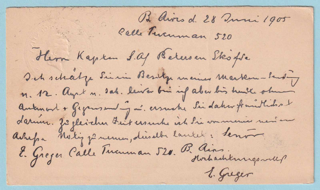 ARGENTINA POSTAL STATIONARY POSTCARD USED - MAILED 1905 TO SHÖFDE SWEDEN - CR414