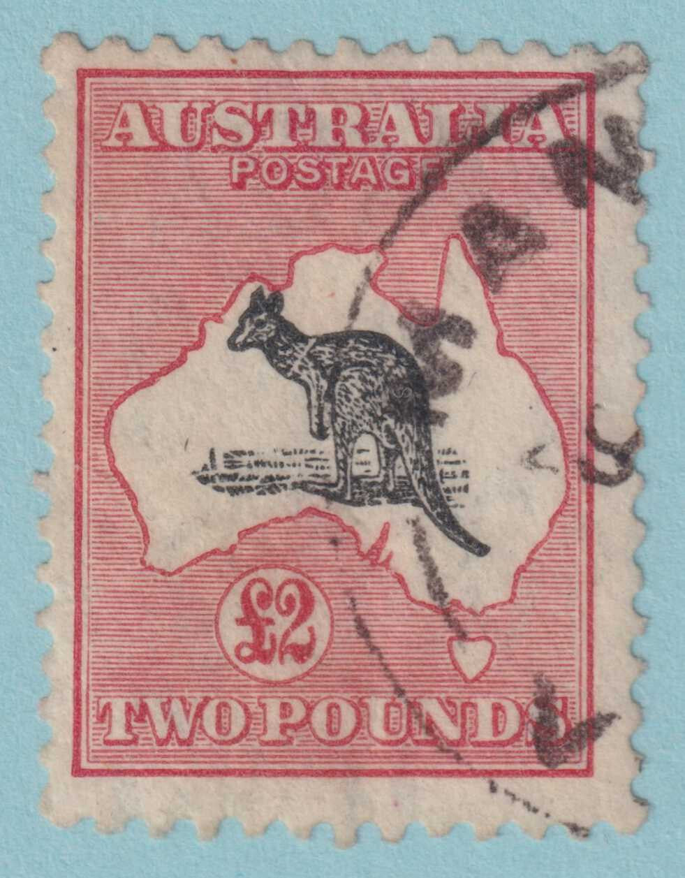 AUSTRALIA 129  USED - PLATE FLAW ON KANGAROO NECK - VERY FINE! - JET