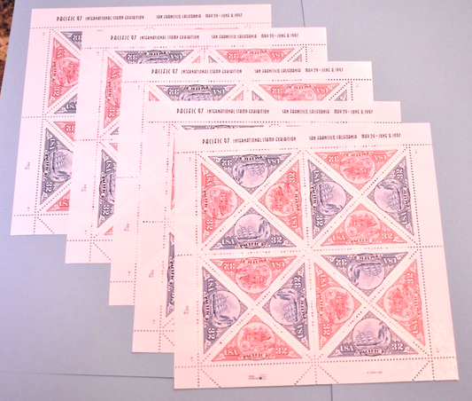 1997 PACIFICA  5 SHEETS 80 STAMPS UNITED STATES #3130 - 3131 SHIPS SCHOONER