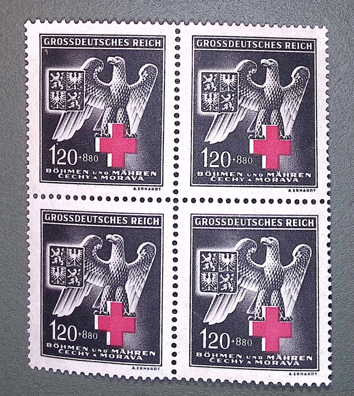 BOHEMIA & MORAVIA Sc#B21 1943 Red Cross Block of 4 Mint NH OG VF