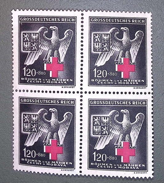 BOHEMIA & MORAVIA Sc#B21 1943 Red Cross Block of 4 Mint NH OG VF