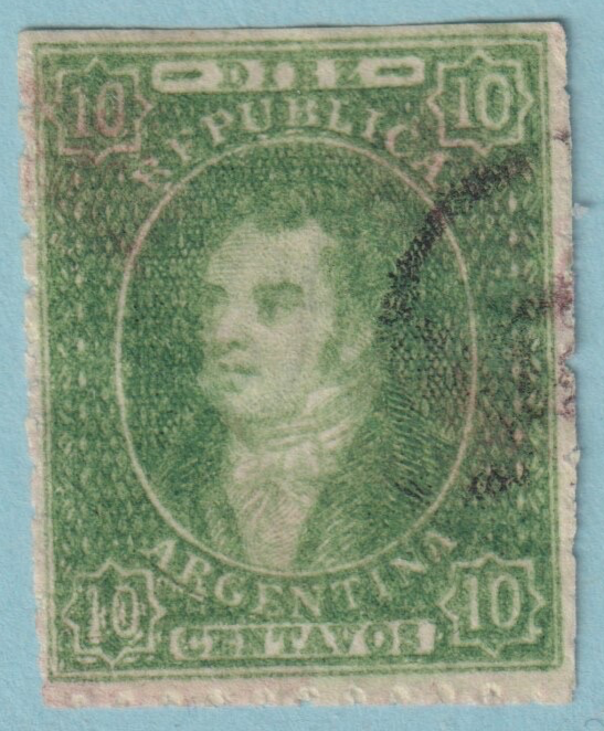 ARGENTINA 12  1864  RIVADAVIA USED NO FAULTS VERY FINE DOUBLE IMPRESSION BFF