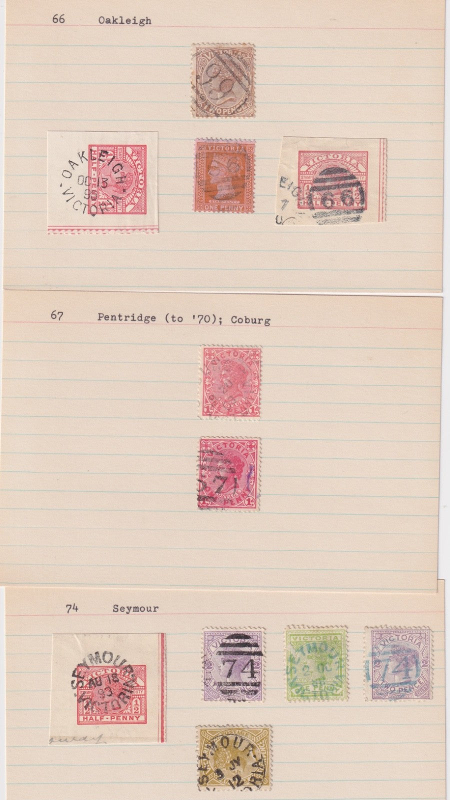 AUSTRALIA VICTORIA  OAKLEIGH COBURG SEYMOUR SON CANCELS POSTMARKS MO35