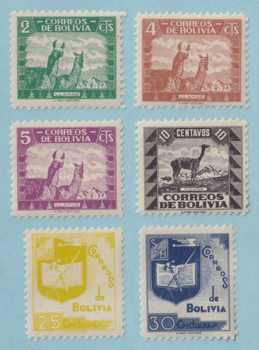 BOLIVIA - GROUP OF 6  MINT NEVER HINGED OG ** NO FAULTS VERY FINE! - M738