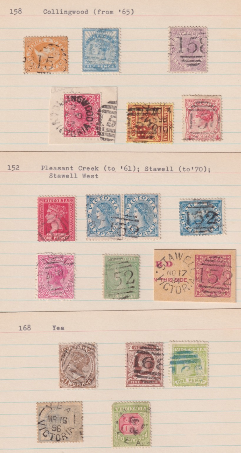 AUSTRALIA VICTORIA YEA STAWELL COLLINGWOOD CANCELS POSTMARKS M052