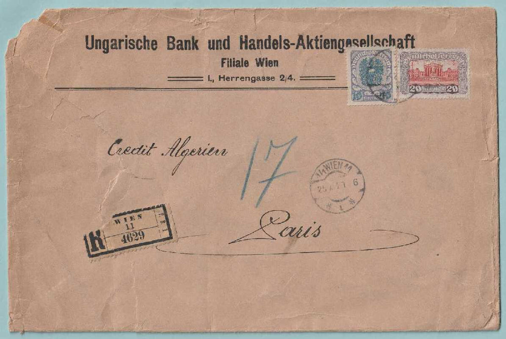 AUSTRIA 226 ON 1921 REGISTERED COVER MAILED FROM VIENNA TO PARIS - CV804